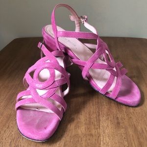 Taryn Rose Pink Leather Strappy Pump Kitten Heel